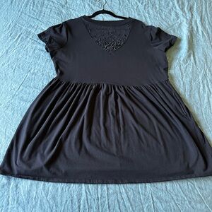 Midnight Hour short black dress with bat embroidery detail on mesh neckline